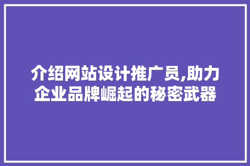 介绍网站设计推广员,助力企业品牌崛起的秘密武器 介绍网站设计推广员,助力企业品牌崛起的秘密武器 网站建设公司