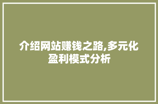 介绍网站赚钱之路,多元化盈利模式分析 介绍网站赚钱之路,多元化盈利模式分析 神马SEO