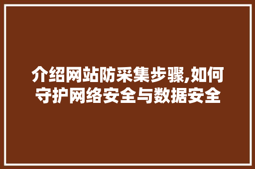 介绍网站防采集步骤,如何守护网络安全与数据安全 介绍网站防采集步骤,如何守护网络安全与数据安全 神马SEO
