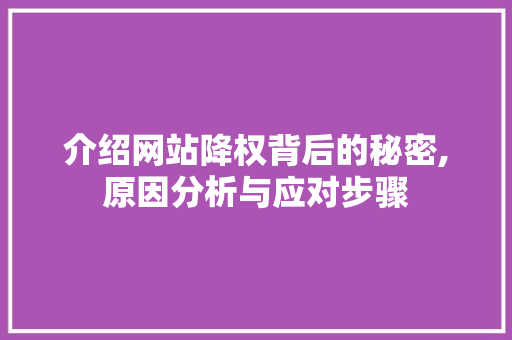 介绍网站降权背后的秘密,原因分析与应对步骤 介绍网站降权背后的秘密,原因分析与应对步骤 必应SEO