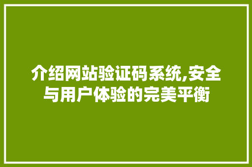 介绍网站验证码系统,安全与用户体验的完美平衡 介绍网站验证码系统,安全与用户体验的完美平衡 网站建设公司