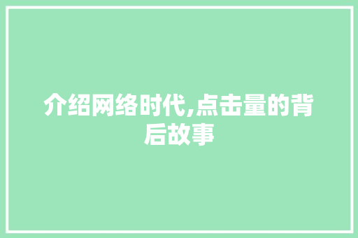 介绍网络时代,点击量的背后故事 介绍网络时代,点击量的背后故事 必应SEO