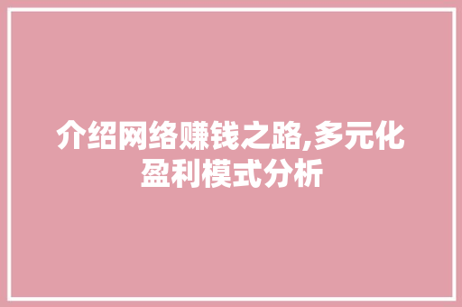 介绍网络赚钱之路,多元化盈利模式分析 介绍网络赚钱之路,多元化盈利模式分析 SEO关键词