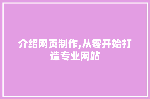 介绍网页制作,从零开始打造专业网站