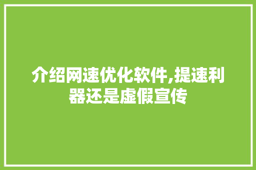 介绍网速优化软件,提速利器还是虚假宣传 介绍网速优化软件,提速利器还是虚假宣传 SEO关键词