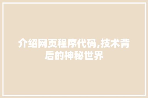 介绍网页程序代码,技术背后的神秘世界 介绍网页程序代码,技术背后的神秘世界 网站建设公司