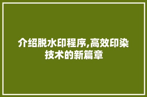 介绍脱水印程序,高效印染技术的新篇章 介绍脱水印程序,高效印染技术的新篇章 神马SEO