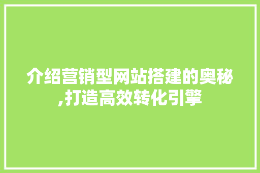 介绍营销型网站搭建的奥秘,打造高效转化引擎 介绍营销型网站搭建的奥秘,打造高效转化引擎 SEO关键词