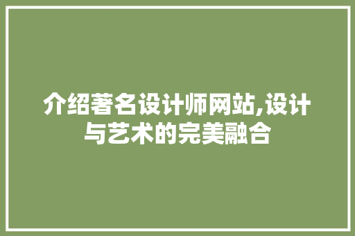 介绍著名设计师网站,设计与艺术的完美融合