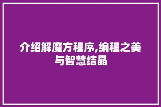 介绍解魔方程序,编程之美与智慧结晶