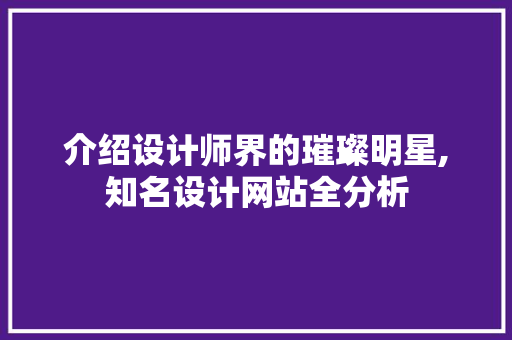 介绍设计师界的璀璨明星,知名设计网站全分析 介绍设计师界的璀璨明星,知名设计网站全分析 必应SEO