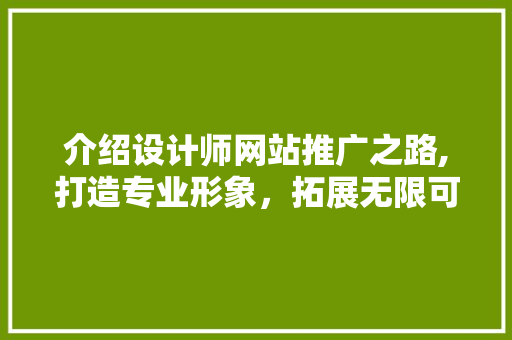 介绍设计师网站推广之路,打造专业形象，拓展无限可能 介绍设计师网站推广之路,打造专业形象，拓展无限可能 必应SEO