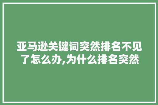 亚马逊关键词突然排名不见了怎么办,为什么排名突然全部没了啊。 亚马逊关键词突然排名不见了怎么办,为什么排名突然全部没了啊。 百度SEO