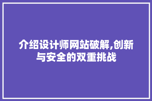 介绍设计师网站破解,创新与安全的双重挑战 介绍设计师网站破解,创新与安全的双重挑战 SEO关键词