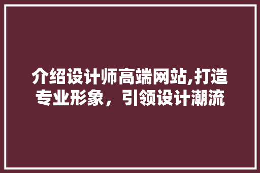 介绍设计师高端网站,打造专业形象，引领设计潮流 介绍设计师高端网站,打造专业形象，引领设计潮流 网站建设公司
