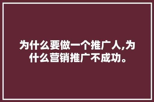 为什么要做一个推广人,为什么营销推广不成功。