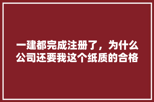 一建都完成注册了，为什么公司还要我这个纸质的合格证书,为什么上网页要证书认证。 一建都完成注册了，为什么公司还要我这个纸质的合格证书,为什么上网页要证书认证。 网站建设公司