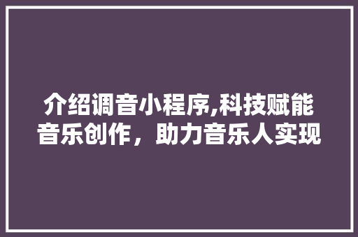 介绍调音小程序,科技赋能音乐创作，助力音乐人实现梦想 介绍调音小程序,科技赋能音乐创作，助力音乐人实现梦想 搜狗SEO