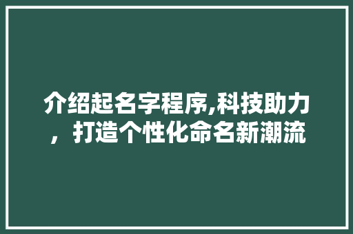 介绍起名字程序,科技助力，打造个性化命名新潮流 介绍起名字程序,科技助力，打造个性化命名新潮流 搜狗SEO