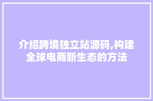 介绍跨境独立站源码,构建全球电商新生态的方法 介绍跨境独立站源码,构建全球电商新生态的方法 SEO关键词
