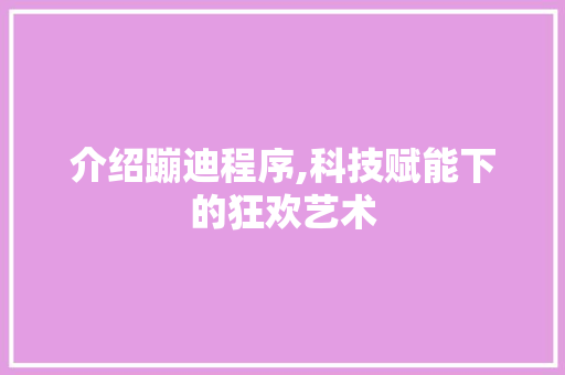 介绍蹦迪程序,科技赋能下的狂欢艺术 介绍蹦迪程序,科技赋能下的狂欢艺术 神马SEO