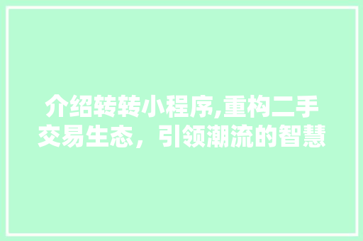 介绍转转小程序,重构二手交易生态，引领潮流的智慧零售新趋势