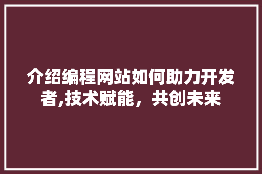 介绍编程网站如何助力开发者,技术赋能，共创未来 介绍编程网站如何助力开发者,技术赋能，共创未来 SEO关键词