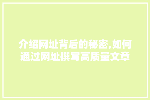 介绍网址背后的秘密,如何通过网址撰写高质量文章 介绍网址背后的秘密,如何通过网址撰写高质量文章 必应SEO
