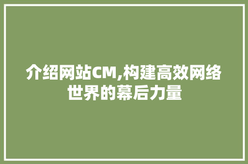 介绍网站CM,构建高效网络世界的幕后力量 介绍网站CM,构建高效网络世界的幕后力量 百度SEO