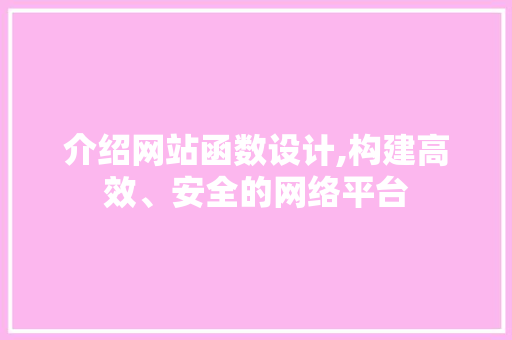 介绍网站函数设计,构建高效、安全的网络平台