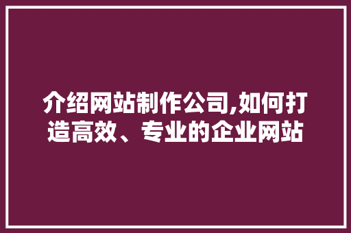 介绍网站制作公司,如何打造高效、专业的企业网站 介绍网站制作公司,如何打造高效、专业的企业网站 必应SEO