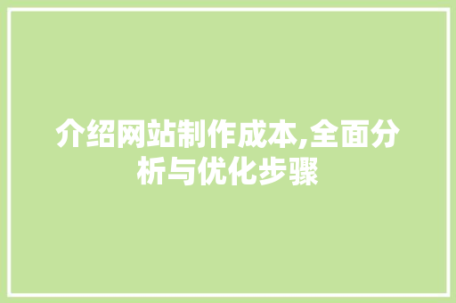 介绍网站制作成本,全面分析与优化步骤 介绍网站制作成本,全面分析与优化步骤 神马SEO