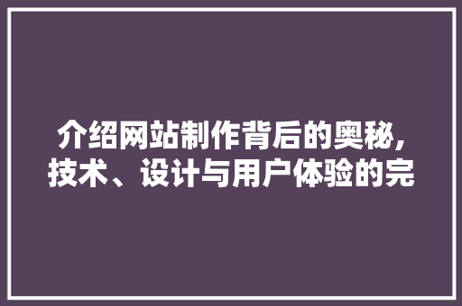 介绍网站制作背后的奥秘,技术、设计与用户体验的完美融合 介绍网站制作背后的奥秘,技术、设计与用户体验的完美融合 SEO关键词