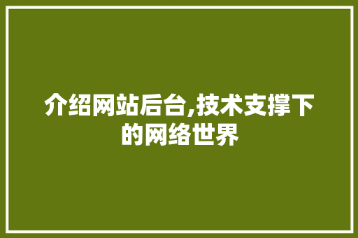介绍网站后台,技术支撑下的网络世界 介绍网站后台,技术支撑下的网络世界 SEO关键词