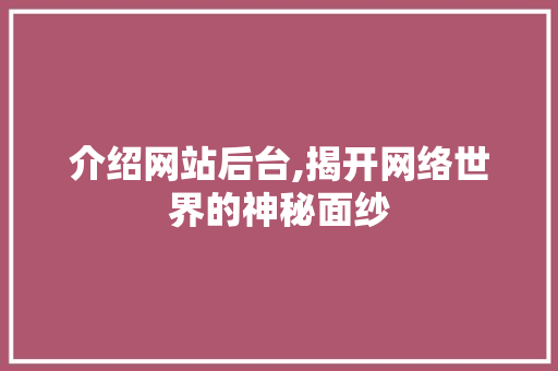 介绍网站后台,揭开网络世界的神秘面纱 介绍网站后台,揭开网络世界的神秘面纱 必应SEO