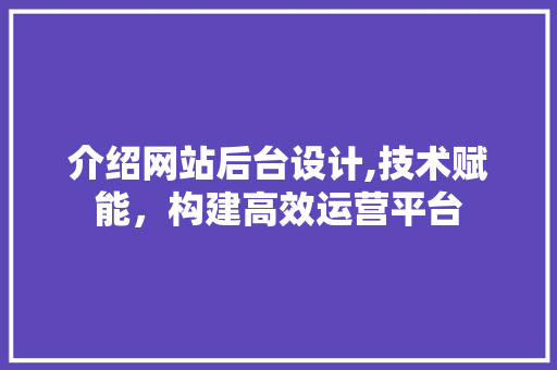 介绍网站后台设计,技术赋能，构建高效运营平台 介绍网站后台设计,技术赋能，构建高效运营平台 SEO关键词