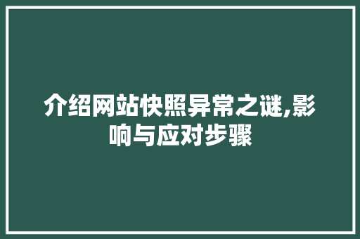介绍网站快照异常之谜,影响与应对步骤