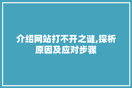 介绍网站打不开之谜,探析原因及应对步骤