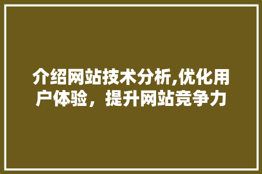 介绍网站技术分析,优化用户体验，提升网站竞争力 介绍网站技术分析,优化用户体验，提升网站竞争力 搜狗SEO