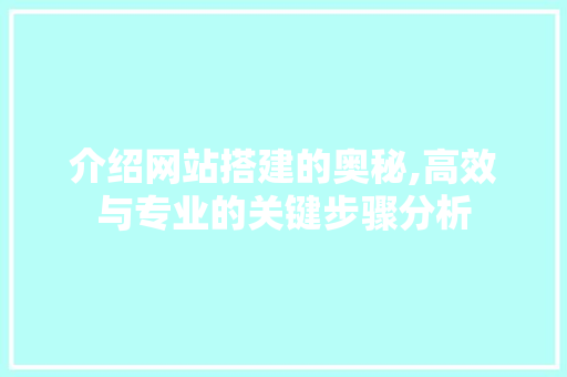 介绍网站搭建的奥秘,高效与专业的关键步骤分析 介绍网站搭建的奥秘,高效与专业的关键步骤分析 网站建设公司