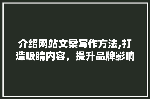 介绍网站文案写作方法,打造吸睛内容，提升品牌影响力 介绍网站文案写作方法,打造吸睛内容，提升品牌影响力 网站建设公司