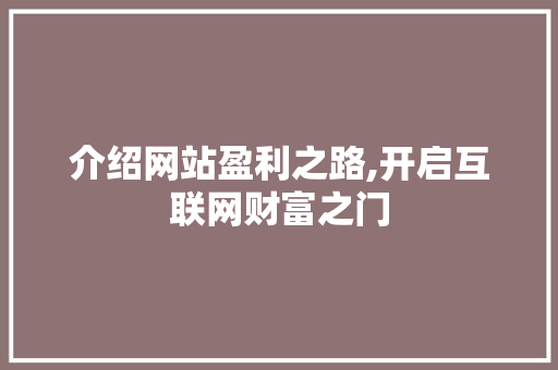 介绍网站盈利之路,开启互联网财富之门 介绍网站盈利之路,开启互联网财富之门 网站建设公司