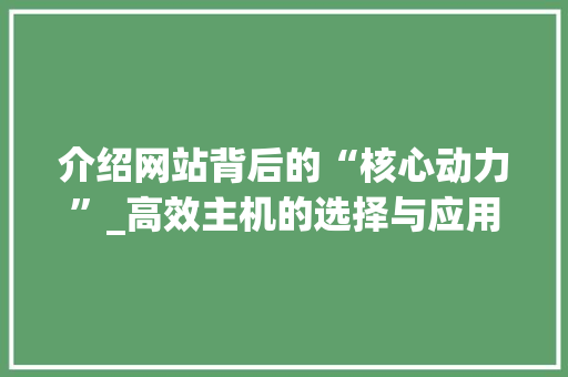 介绍网站背后的“核心动力”_高效主机的选择与应用 介绍网站背后的“核心动力”_高效主机的选择与应用 神马SEO