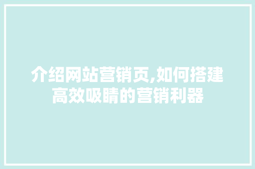 介绍网站营销页,如何搭建高效吸睛的营销利器 介绍网站营销页,如何搭建高效吸睛的营销利器 神马SEO
