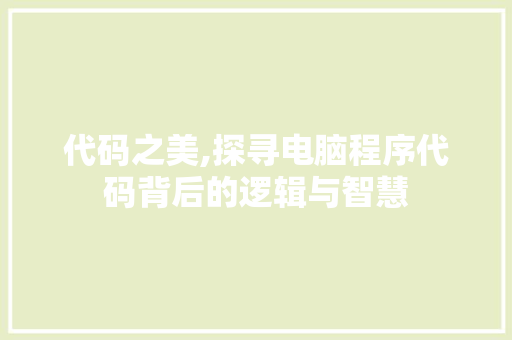 代码之美,探寻电脑程序代码背后的逻辑与智慧 代码之美,探寻电脑程序代码背后的逻辑与智慧 网站建设公司