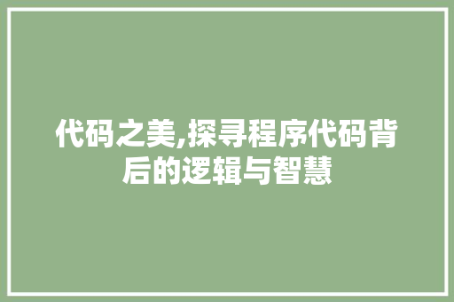 代码之美,探寻程序代码背后的逻辑与智慧 代码之美,探寻程序代码背后的逻辑与智慧 神马SEO