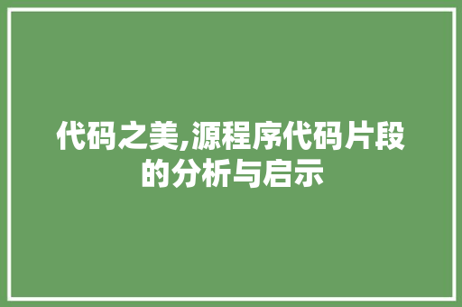 代码之美,源程序代码片段的分析与启示 代码之美,源程序代码片段的分析与启示 搜狗SEO