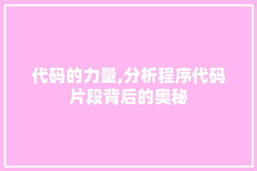 代码的力量,分析程序代码片段背后的奥秘 代码的力量,分析程序代码片段背后的奥秘 百度SEO