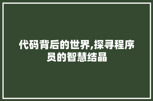 代码背后的世界,探寻程序员的智慧结晶 代码背后的世界,探寻程序员的智慧结晶 神马SEO
