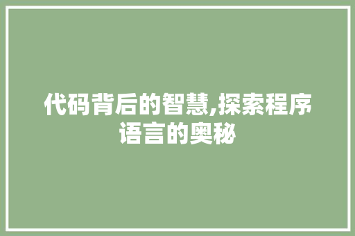 代码背后的智慧,探索程序语言的奥秘 代码背后的智慧,探索程序语言的奥秘 SEO关键词